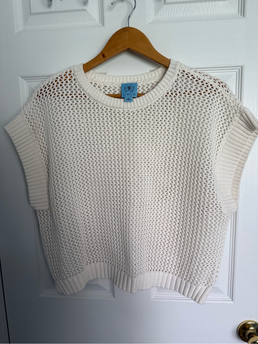 CeCe Ivory Open-Weave Knit Vest or top